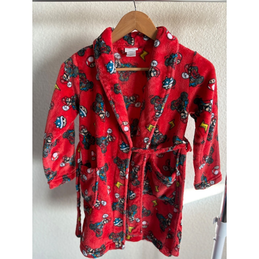 Mario Kart Nintendo Boys Red Fleece Robe Mario Luigi Size 8 FF3-71/5-74